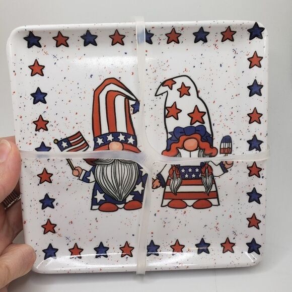 Gnome appetizer patriotic plates set melamine 4th of July - Picture 2 of 7